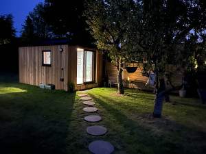 Night shot with outside light on Maynooth Garden Room, County Kildare